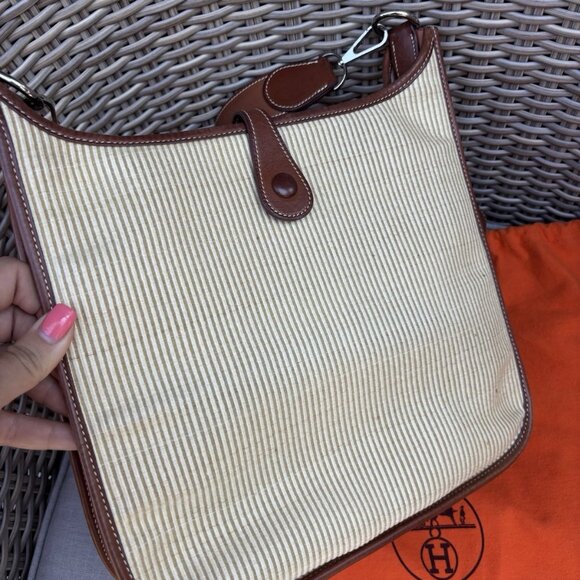 Authentic Hermes Toile Swift Evelyne PM leather brown crossbody bag RARE - Picture 2 of 16